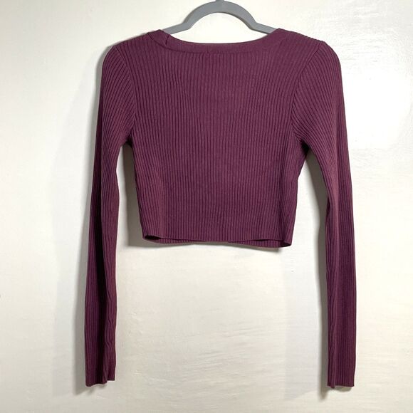 Wild Fable Women's Dark Mauve Long Sleeve V-Neck Crop Cardigan Sweater Sz Small - Picture 3 of 8